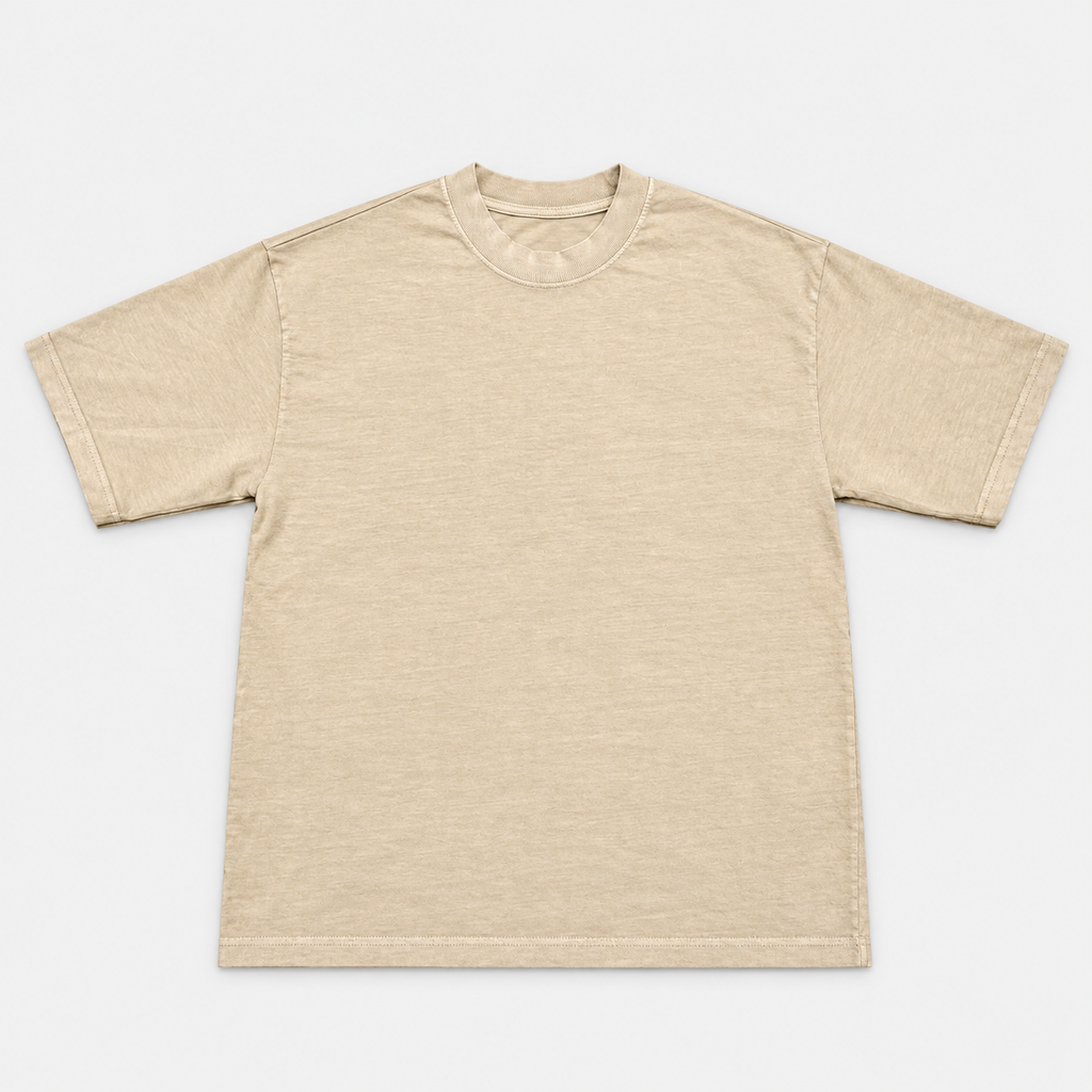 Playera oversize heavy teñida en prenda oat beige - frente