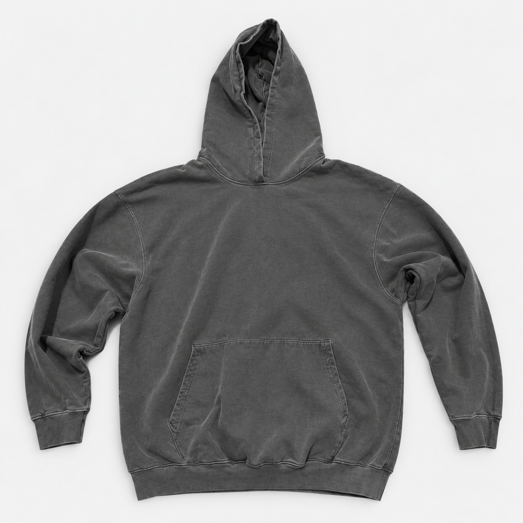 SUDADERA CON CAPUCHA HEAVY TEÑIDO EN PRENDA GRIS